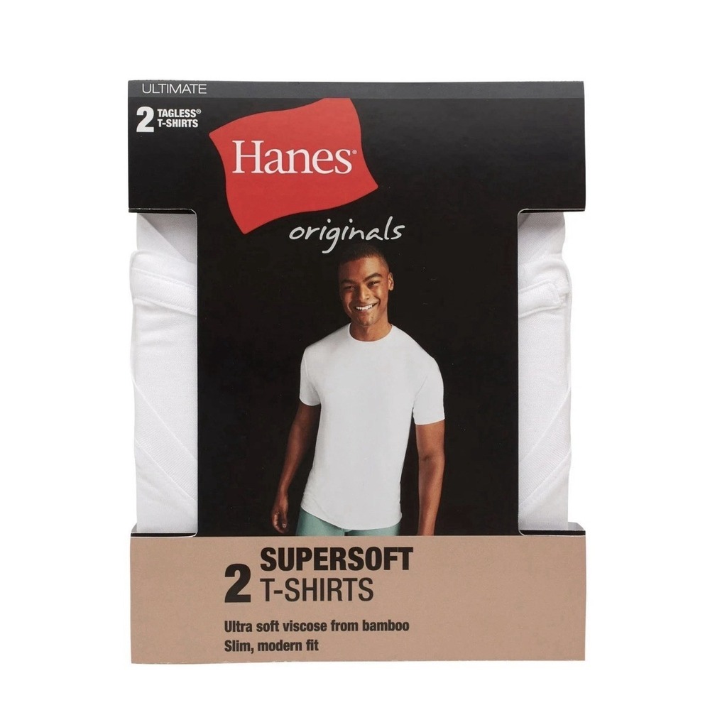 Hanes Originals Ultimate Men's SuperSoft Crewneck Med Undershirt White 2-Pack